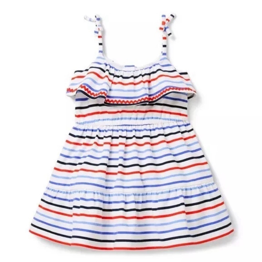 Janie and Jack Striped Ruffle ric rac Sundress in red white and blue 6-12 mo